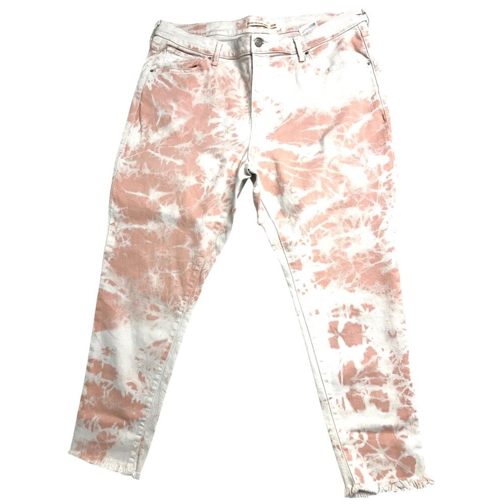 Levis Womens High Rise Skinny Frayed Ankle 721 Jean 20W Pink white Tie-Dye Denim